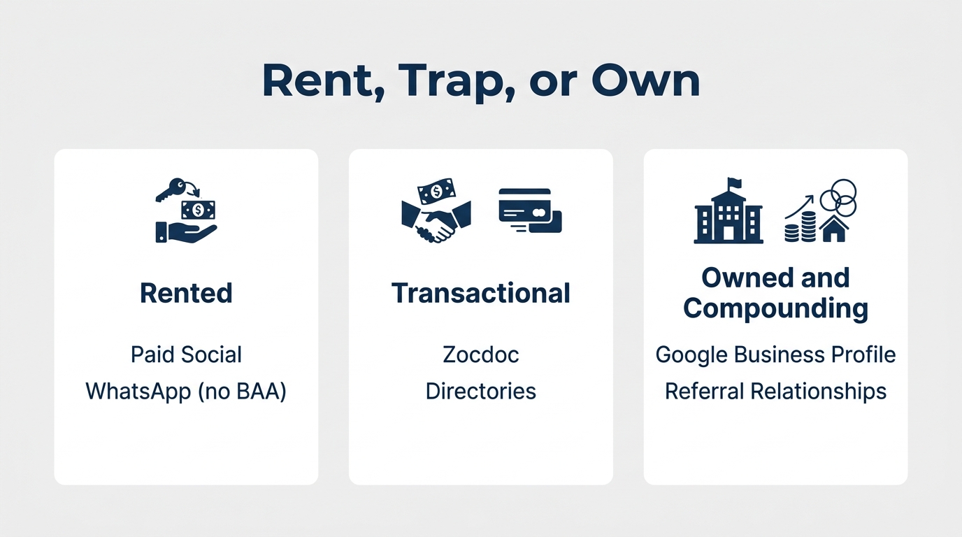The Directory Trap: Why Psychiatric Practices Need Owned Acquisition infographic