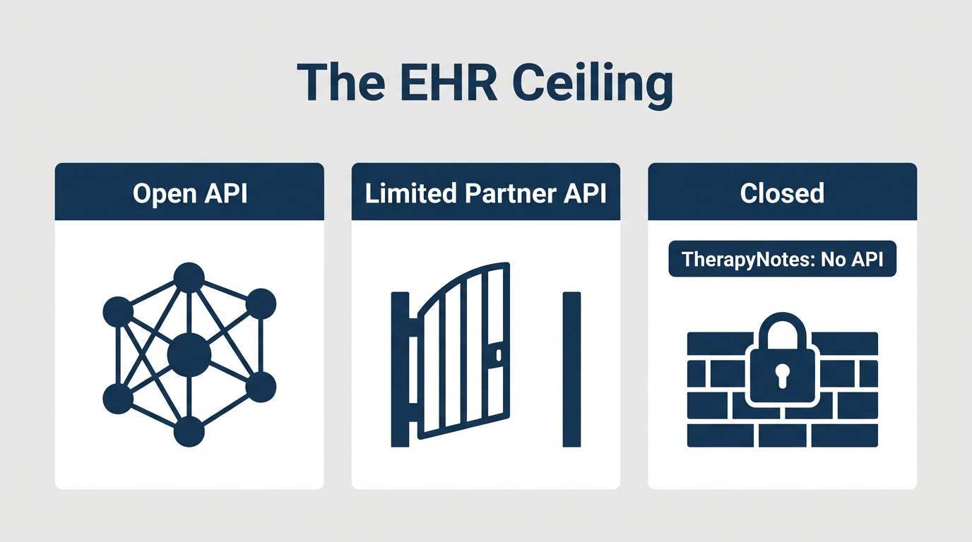 The EHR Ceiling: What Psychiatric Practices Can and Cannot Automate infographic